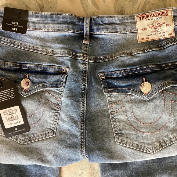 True Religion Halle High Rise Skinny Raw Hem Jeans in Medium Cloudless Wash 28 - Picture 13 of 15